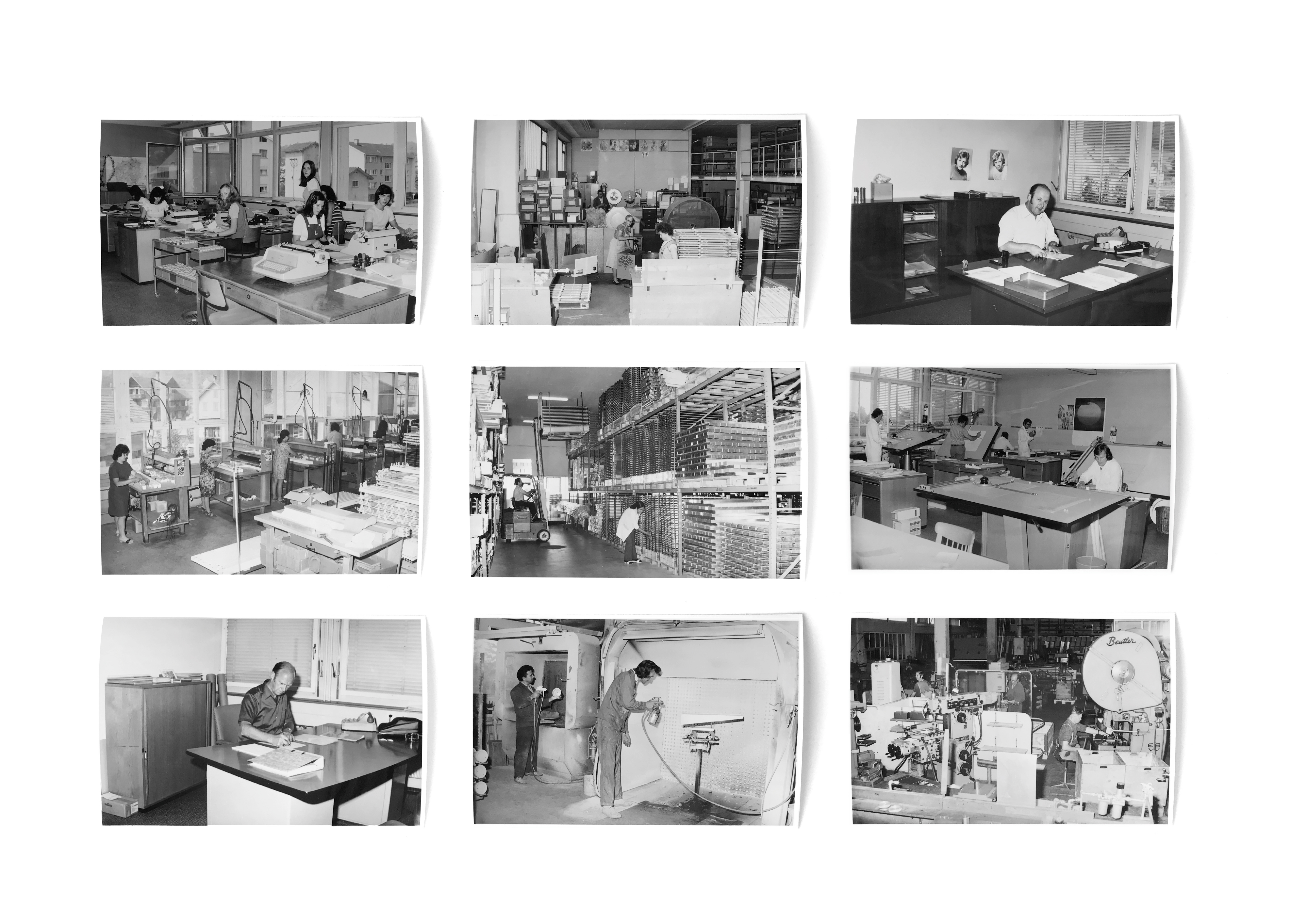 Eine Collage aus diversen Aufnahmen aus früheren Zeiten des Schweizer Leuchtenherstellers
